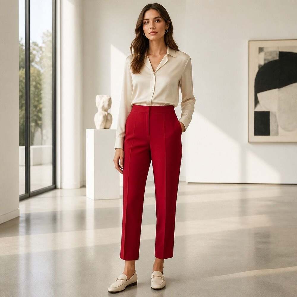 Kasper Women's Red High-Waisted Straight Leg Dress Pants Size 12